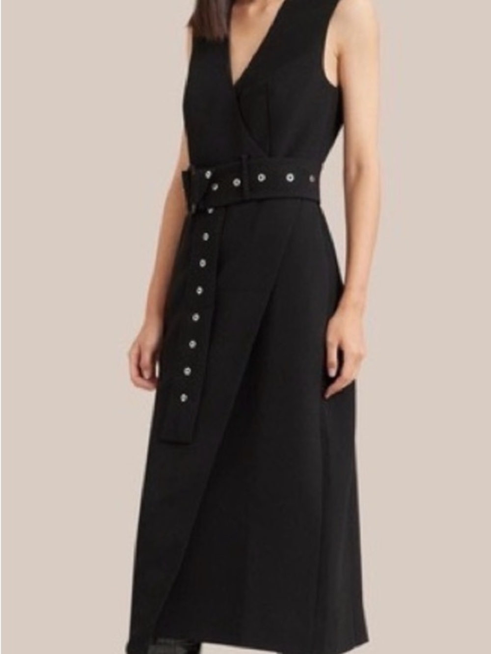 Modern Citizen Black Sleeveless Belted Wrap Dress | Size Large